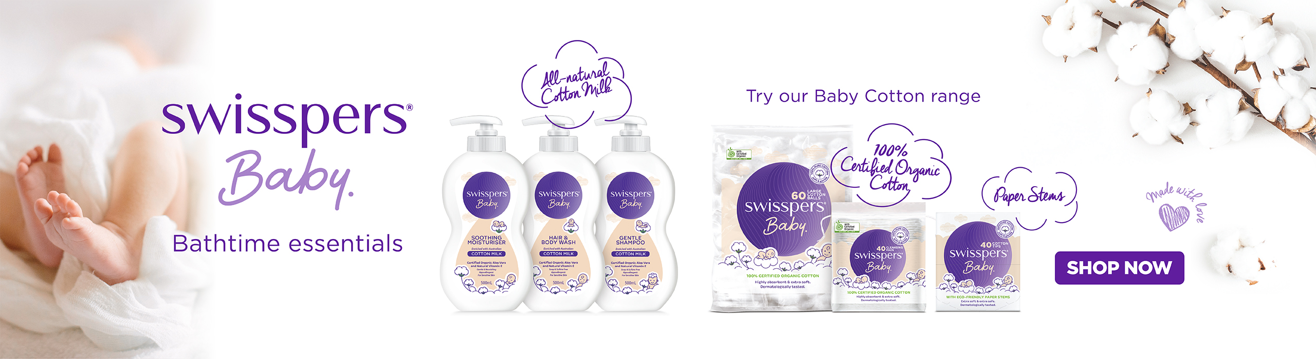 Swisspers Baby - With all-natural cotton milk for baby's delicate skin